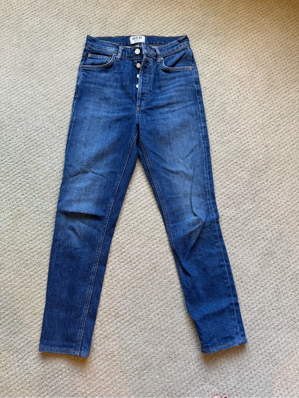 Agolde High-Rise Straight Leg Jeans - Dark Blue Denim